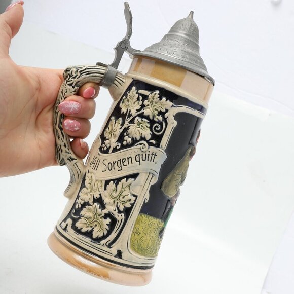 Vintage Western Germany Beer Stein Pewter Lid Stonewear Bavarian German Tavern - Picture 3 of 9